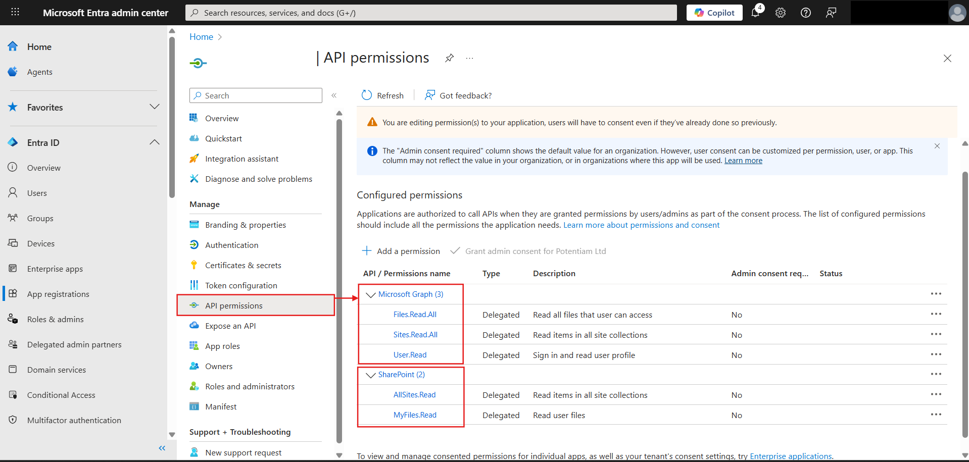 OneDrive Setup - API Permissions